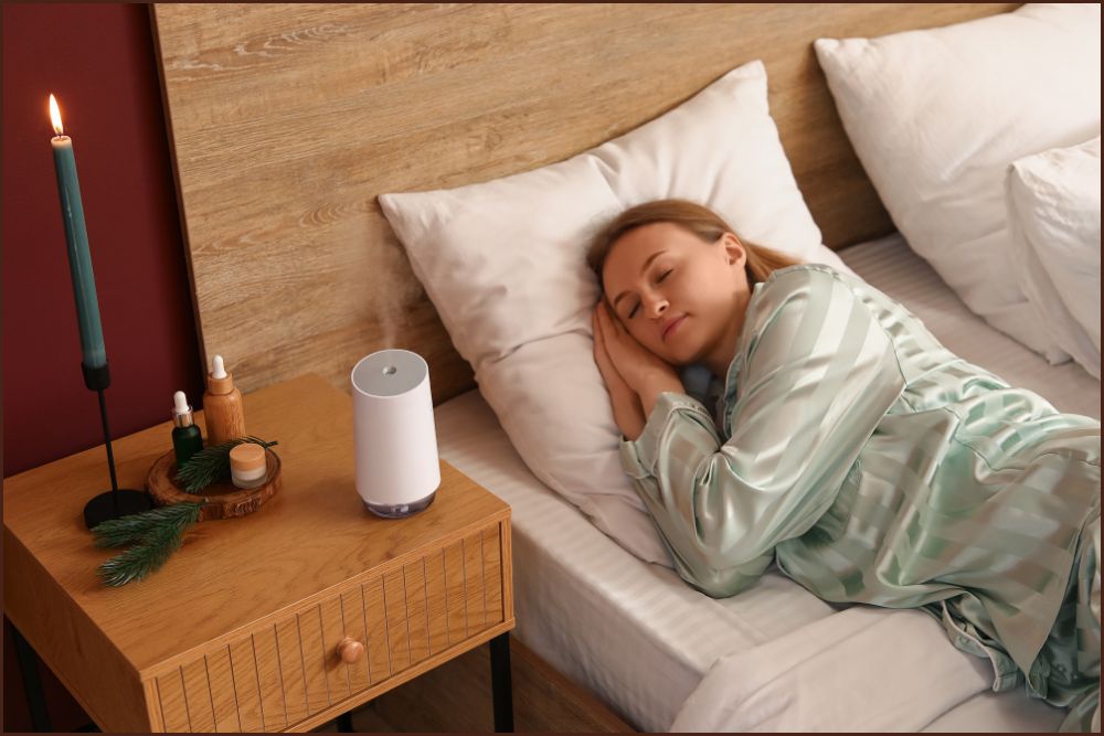 Problemas de sono impactam diretamente o humor e o bem-estar geral. O uso de óleos como lavanda, sândalo e ylang-ylang em ambientes de relaxamento, ou antes do dormir pode favorecer a sensação de descanso mais plena.